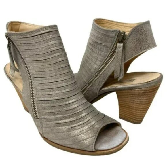 Paul Green Willow Metallic Gray Leather Peep Toe Slingback Shoes Size 7.5  UK 5 - Picture 1 of 5